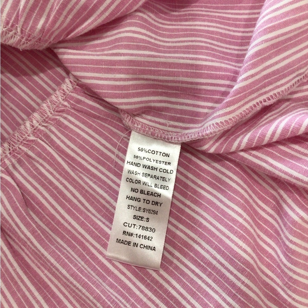 She + Sky Pink & White Stripe Puff Sleeve Mini Sundress Size Small V Neckline - Picture 7 of 12
